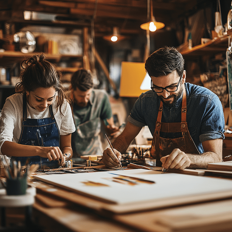Artists working on their craft
